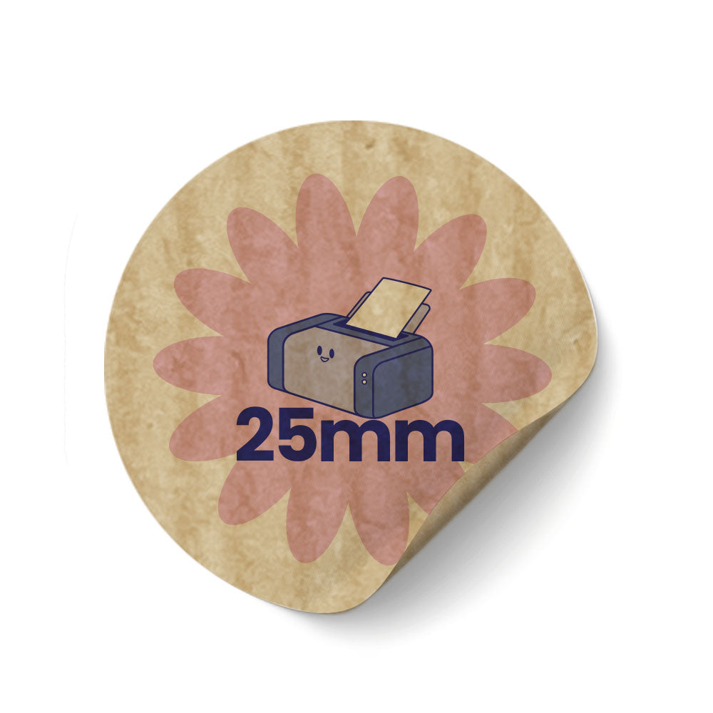 25mm Circle Printed Labels - Kraft Brown