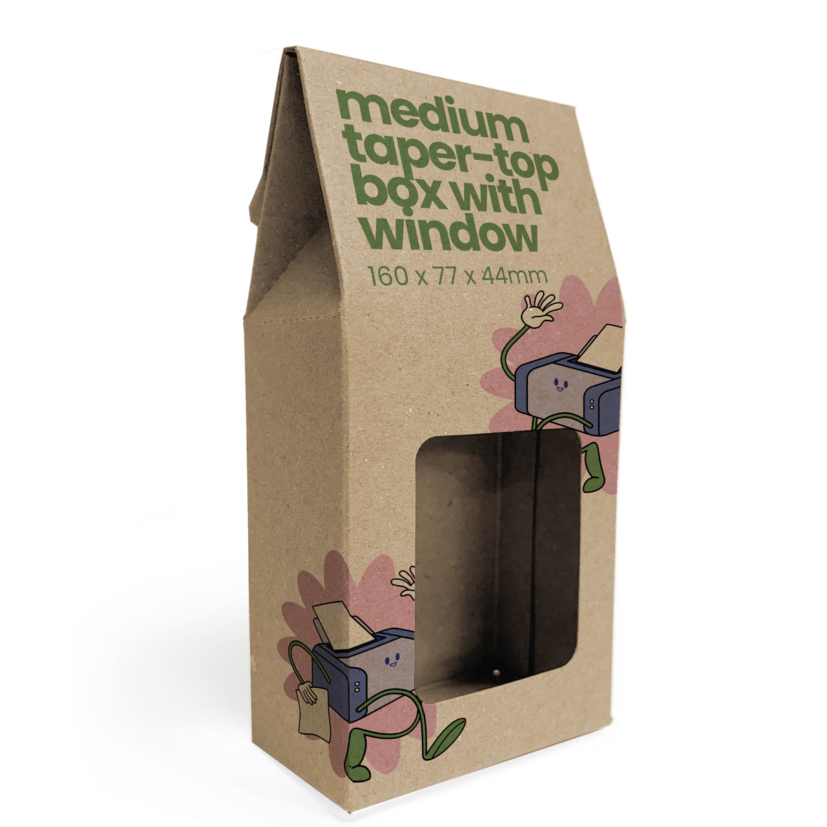 Printed Medium Taper-Top Carton with Window - 160 x 77 x 44mm