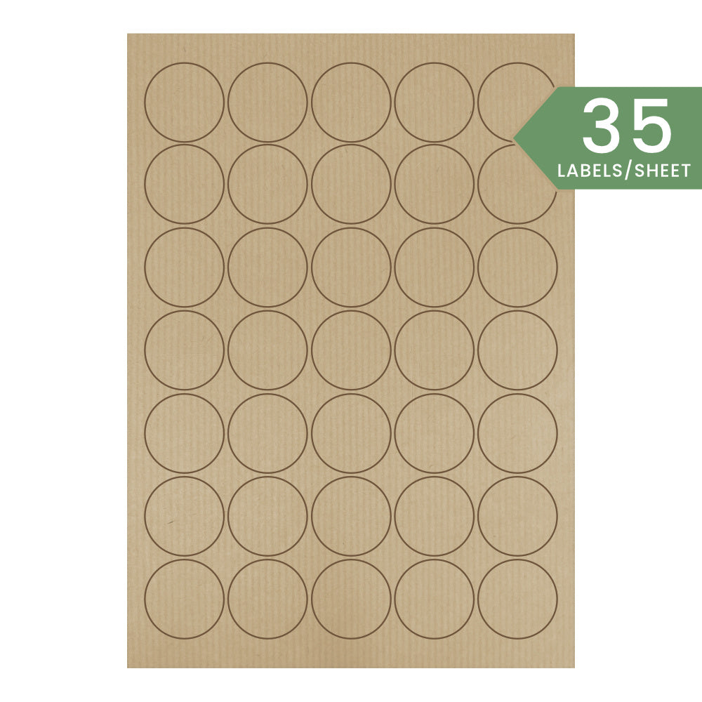 37mm Circle Printed Labels - Kraft Brown