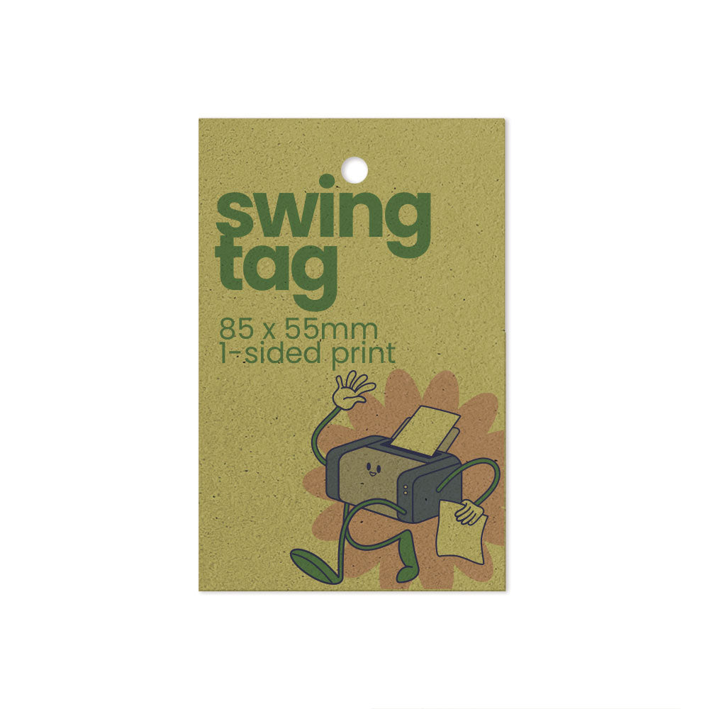 Recycled Printed Swing Tags - 85 x 55mm + 4mm Punched Hole