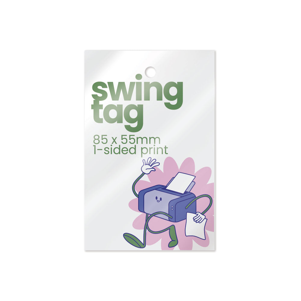 Recycled Printed Swing Tags - 85 x 55mm + 4mm Punched Hole