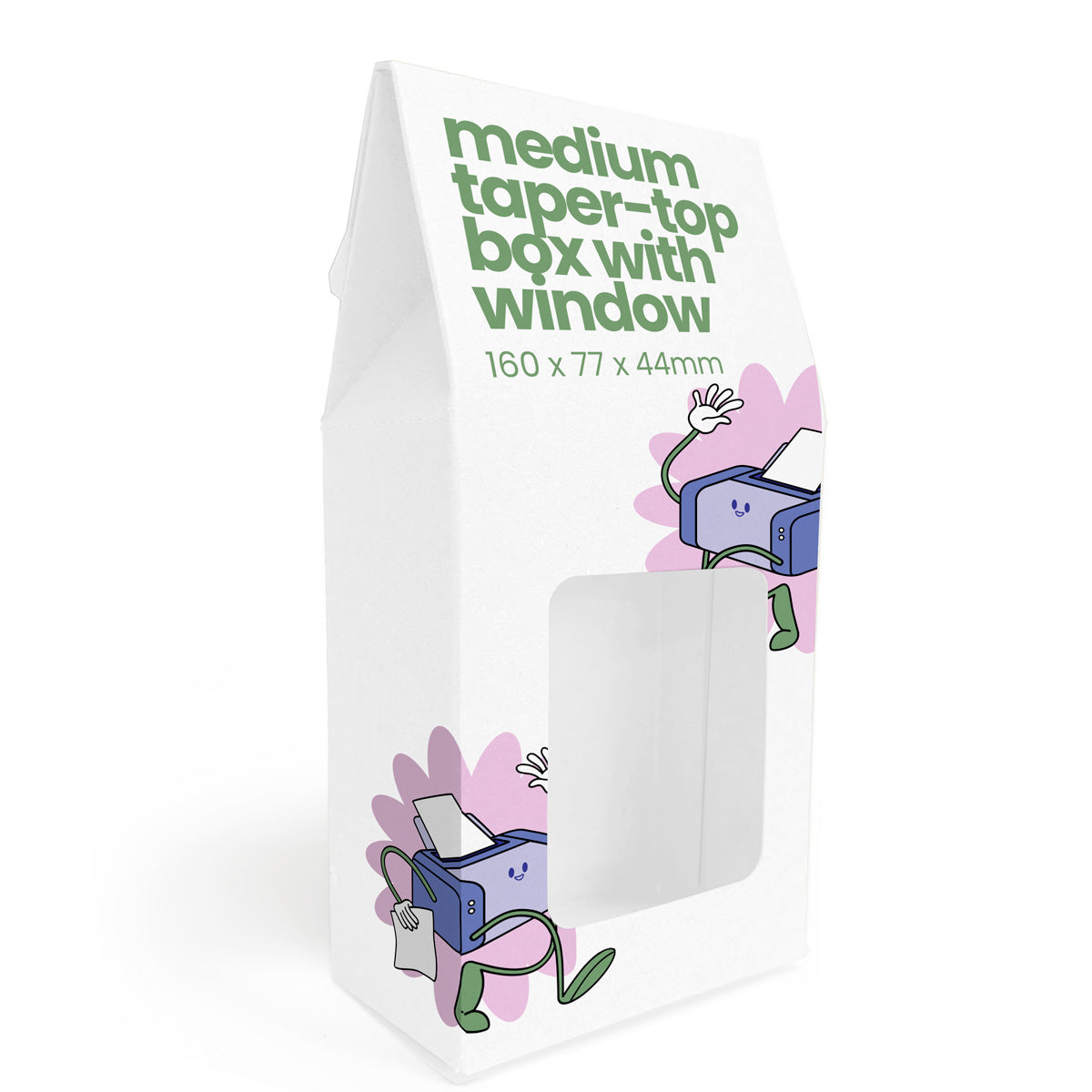 Printed Medium Taper-Top Carton with Window - 160 x 77 x 44mm