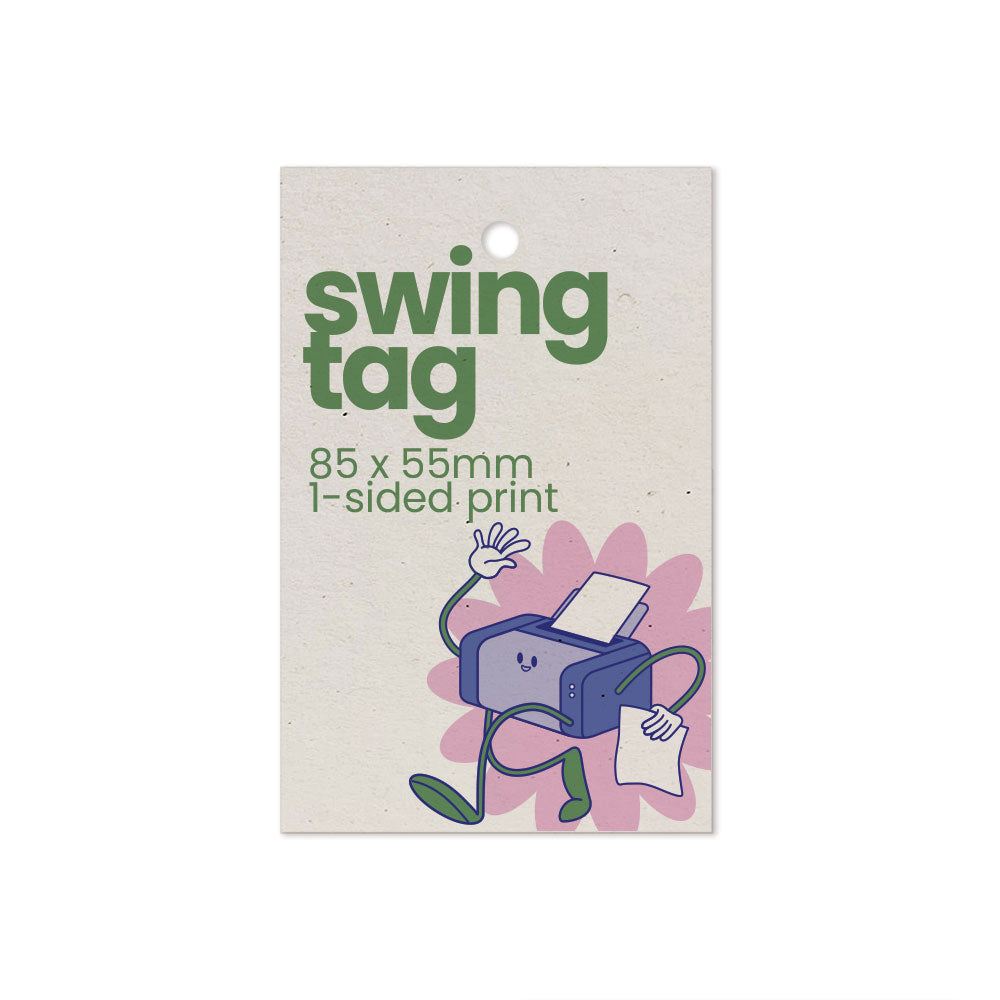 Recycled Printed Swing Tags - 85 x 55mm + 4mm Punched Hole